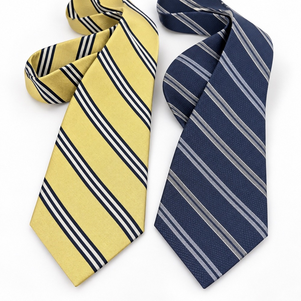 Brooks Brothers Tie Set Mens Gold Navy Striped Silk Cotton Ivy Prep Office